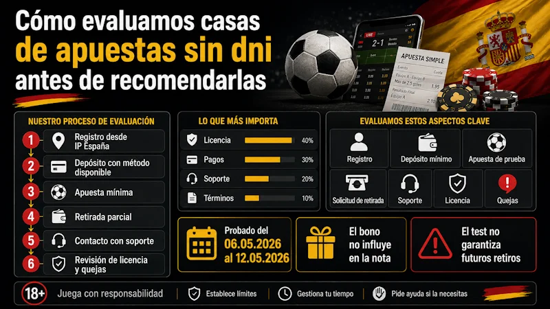 Cómo evaluamos casas de apuestas sin dni antes de recomendarlas