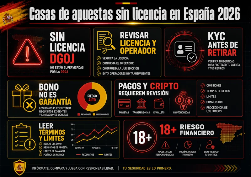 Casas de apuestas sin licencia en España 2026 guía práctica con riesgos, bonos y pagos