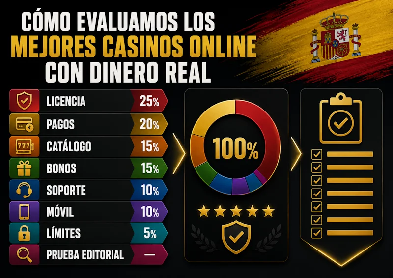 Cómo evaluamos los mejores casinos online con dinero real