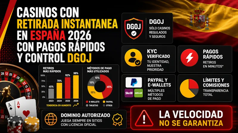 Casinos con retirada instantanea en España 2026 con pagos rápidos y control DGOJ