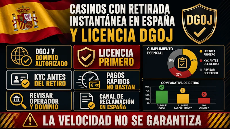 Casinos con retirada instantánea en España y licencia DGOJ