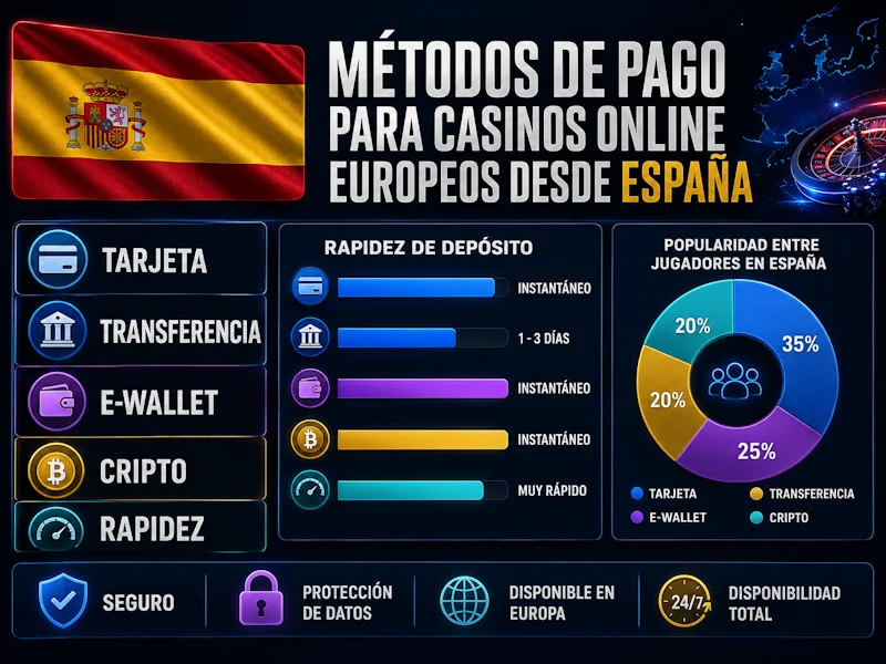 Métodos de pago para casinos online europeos desde España