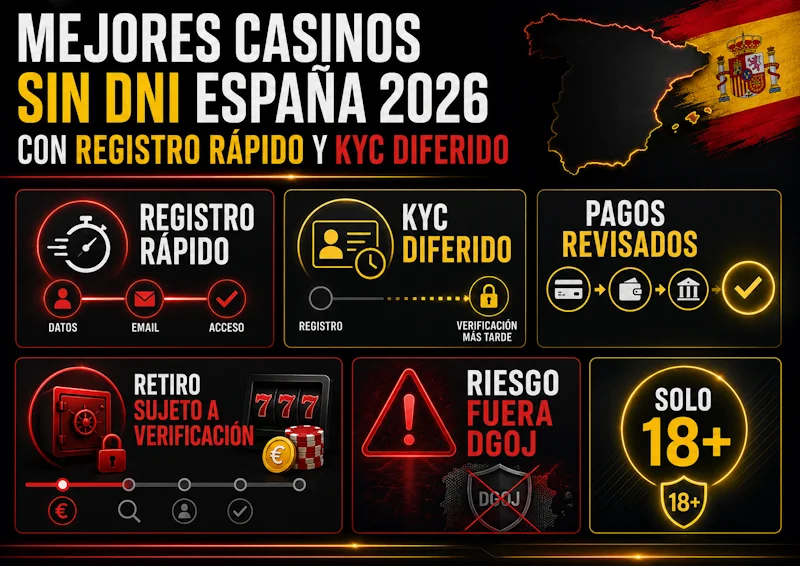 Mejores casinos sin dni España 2026 con registro rápido y KYC diferido