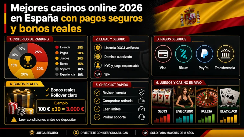 Mejores casinos online 2026 en España con pagos seguros y bonos reales