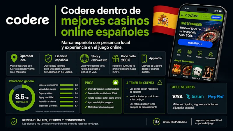 Codere dentro de mejores casinos online españoles