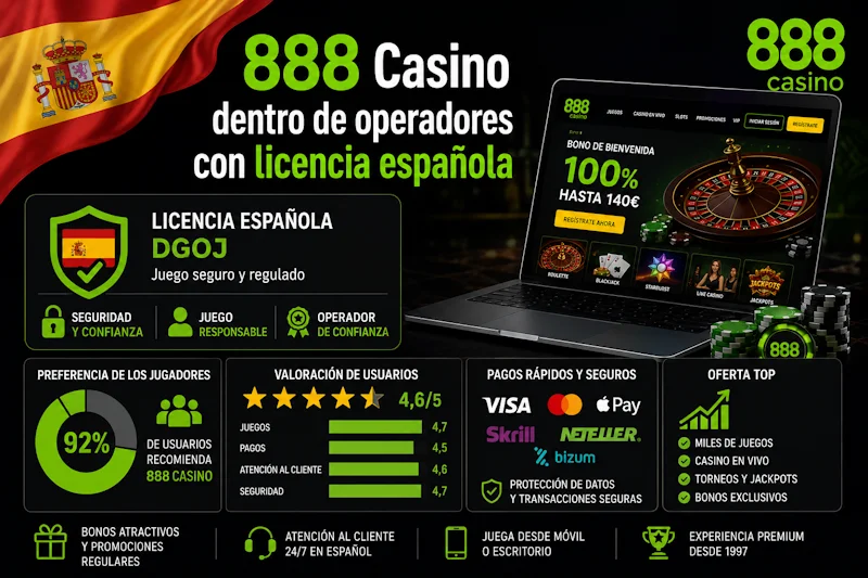 888 Casino dentro de operadores con licencia española