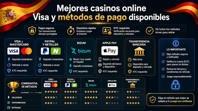 Mejores casinos online Visa y métodos de pago disponibles