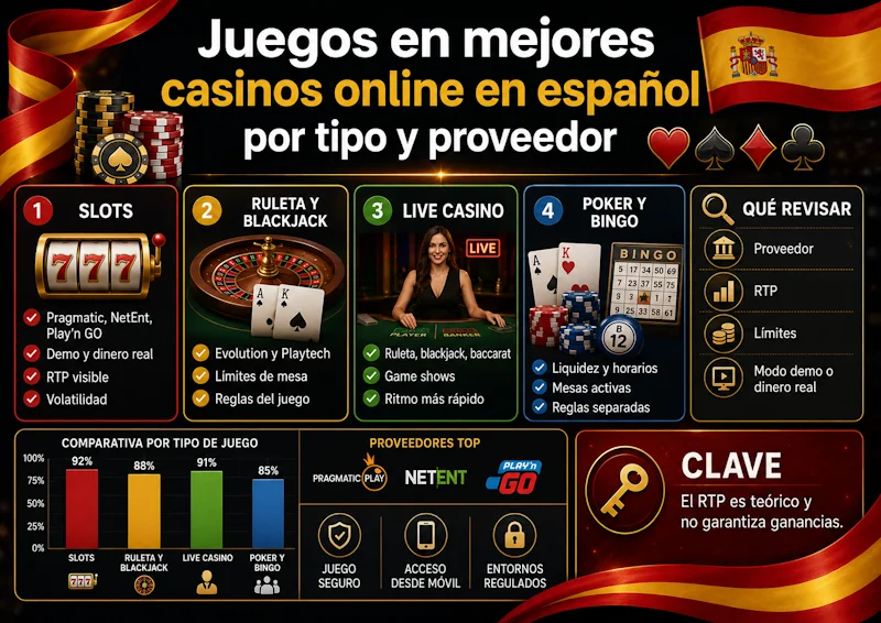 Juegos en mejores casinos online en español por tipo y proveedor