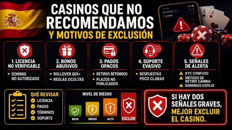 Casinos que no recomendamos y motivos de exclusión