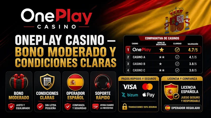 OnePlay Casino — bono moderado y condiciones claras