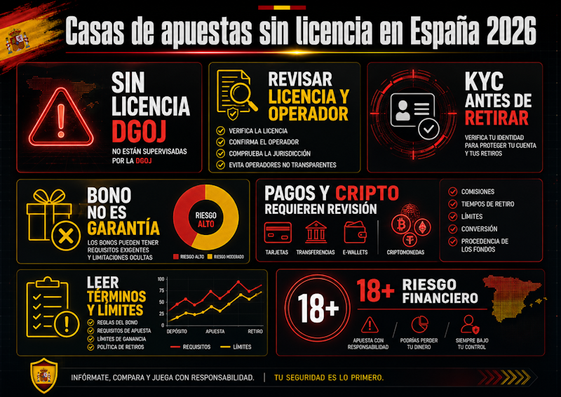 Casas de apuestas sin licencia en España 2026 guía práctica con riesgos, bonos y pagos