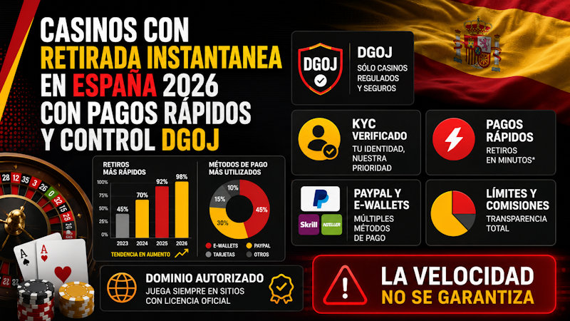 Casinos con retirada instantanea en España 2026 con pagos rápidos y control DGOJ