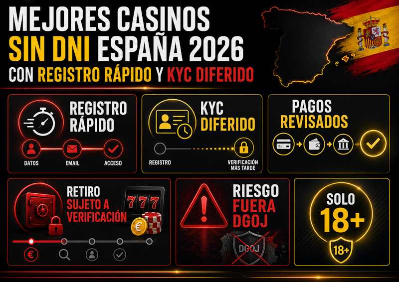 Mejores casinos sin dni España 2026 con registro rápido y KYC diferido