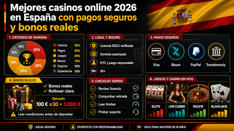 Mejores casinos online 2026 en España con pagos seguros y bonos reales